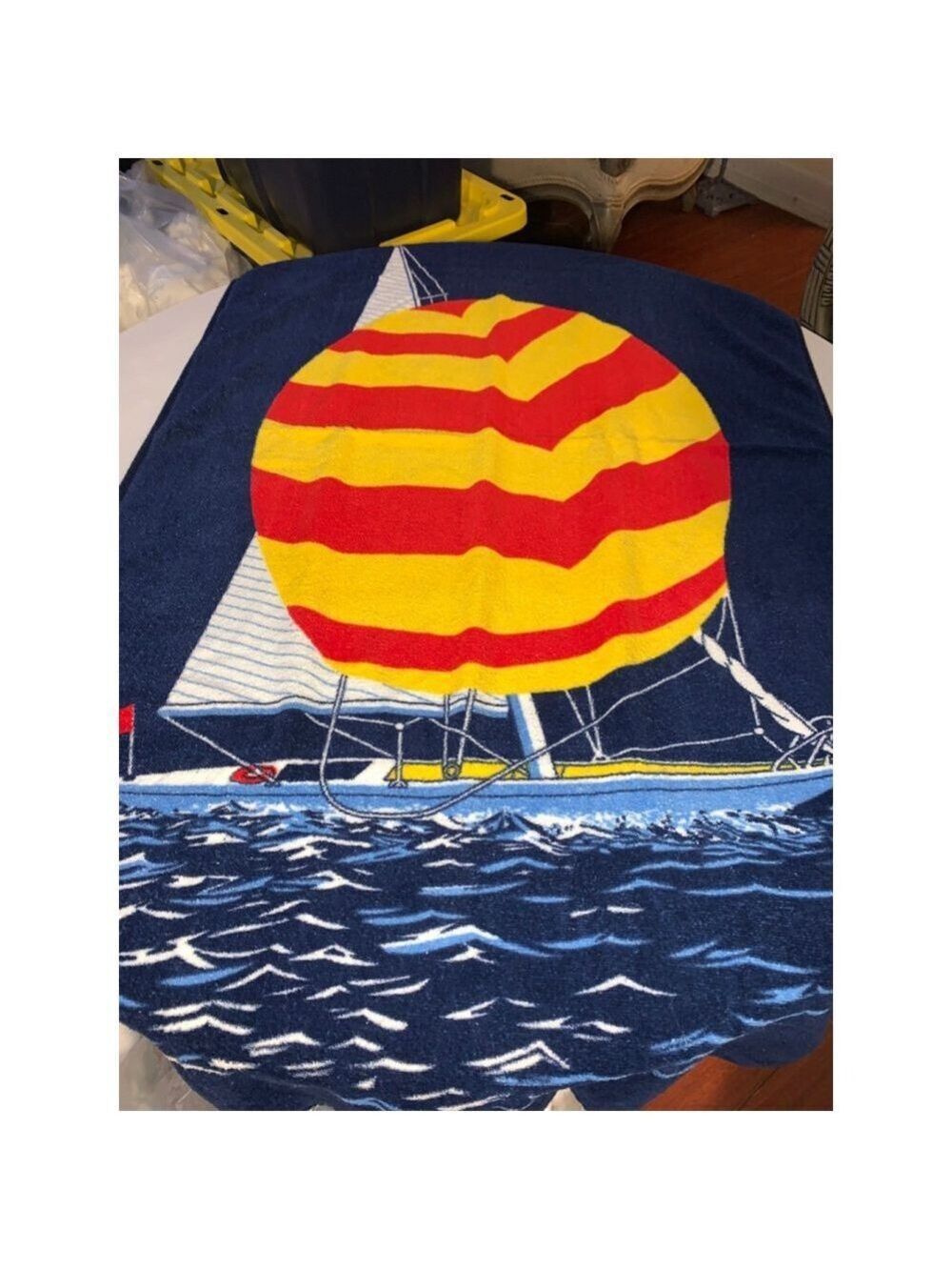 Eaton Blue & Red Sailboat Beach Towel One Size vintage